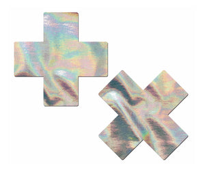 Plus X Silver Holographic Cross Nipple Pasties